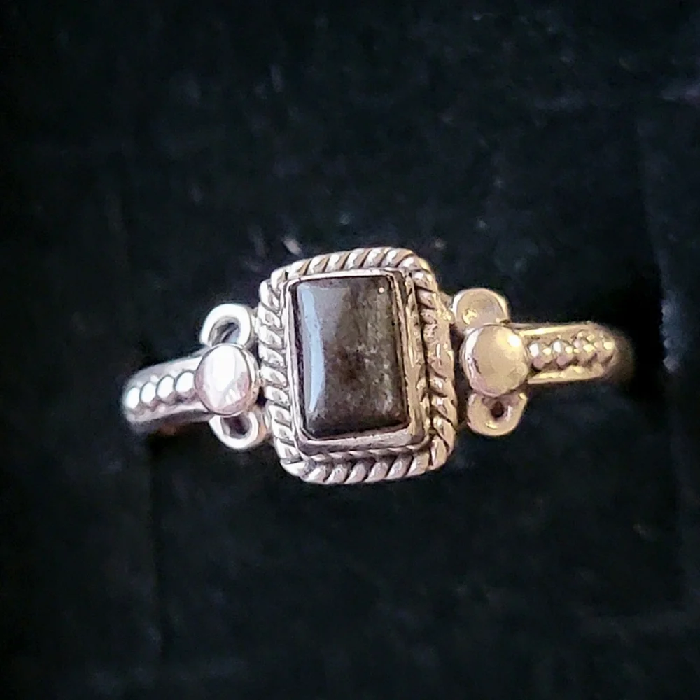 Black Obsidian Sterling Silver Orion Ring Filigree Sheen Cabochon